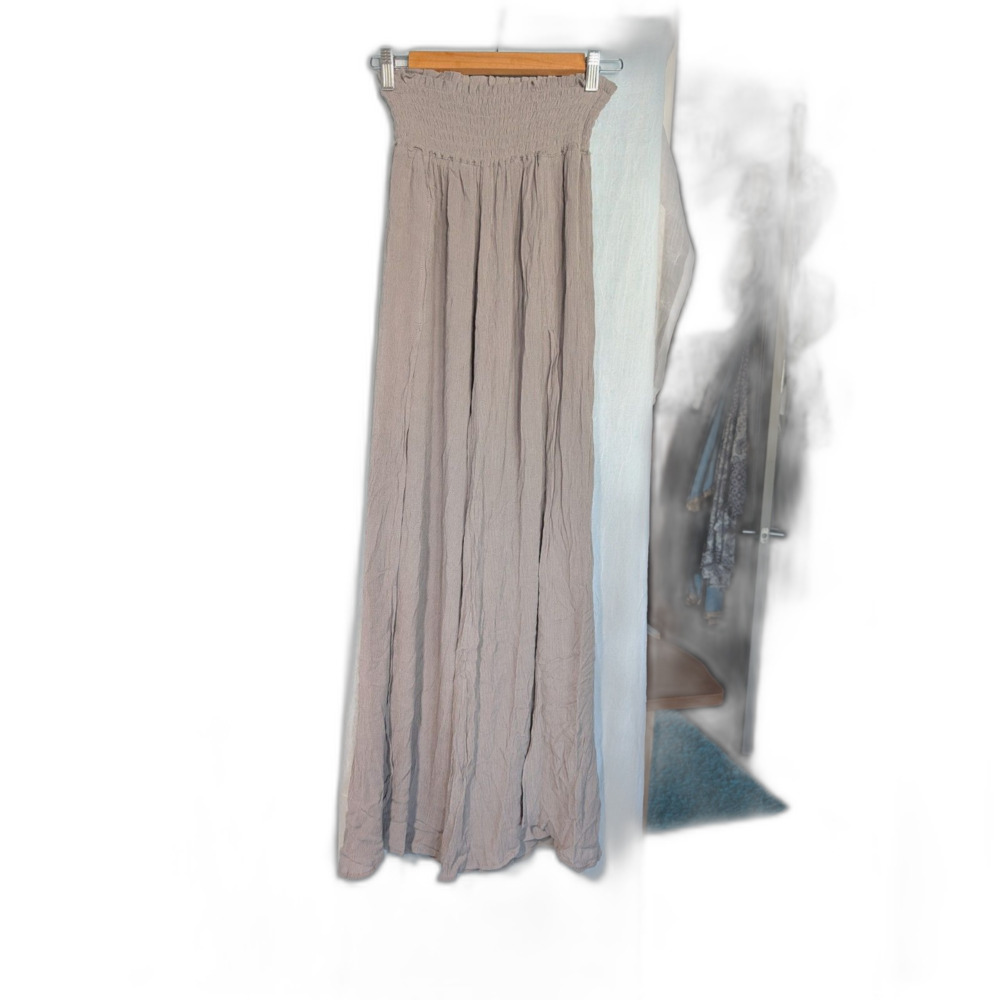 Rewash Taupe Grey Smocked Wrap Wide Leg Pants Slit Flowy Gauze Boho Festival M